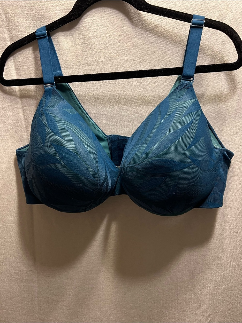Cacique Teal Leaf-Print Underwire Bra